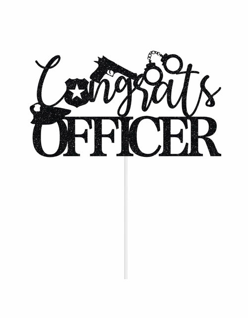 Load image into Gallery viewer, Congrats Officer Cake Topper 2025 Police Graduation Black Glitter
