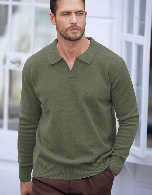 Load image into Gallery viewer, Herberton Men's Polo Sweater Pullover V Neck Long Sleeve Grey Size L
