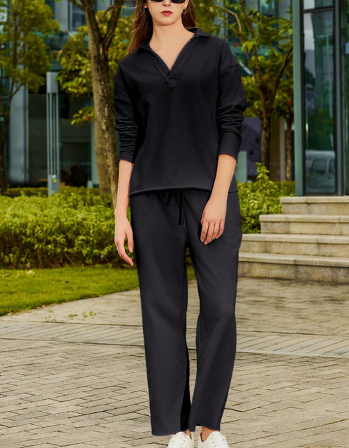 Load image into Gallery viewer, Yioaga Women Tracksuit 2 Piece Set Pullover Sweatshirt Sweatpants Black Size L
