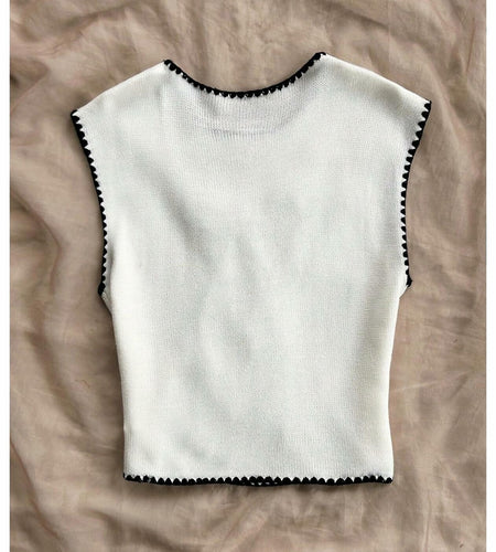 Verdusa Women’s Sleeveless Sweater Vest Bow Knit Tank Top White S