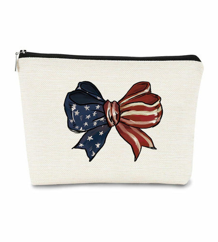 BARPERY 4th of July Coquette Makeup Bag Red White Blue Accessories Bow