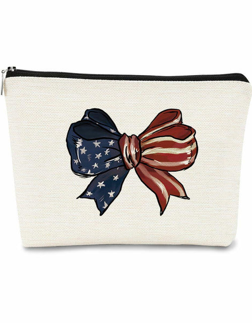 Load image into Gallery viewer, BARPERY 4th of July Coquette Makeup Bag Red White Blue Accessories Bow
