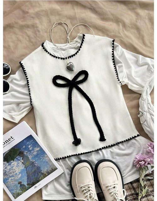 Load image into Gallery viewer, Verdusa Women’s Sleeveless Sweater Vest Bow Knit Tank Top White S

