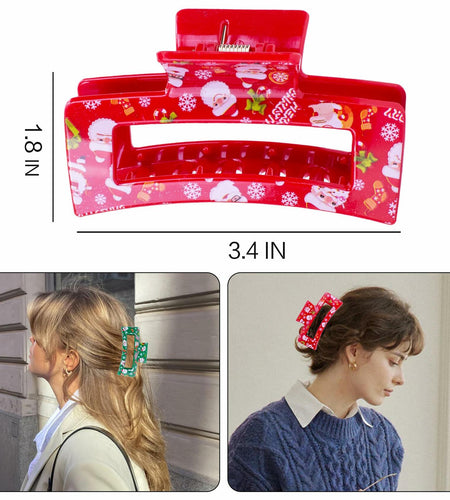 2PCS Christmas Santa Hair Claw Clips for Women Red & Green Hair Accessories