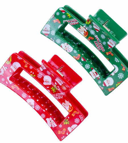 2PCS Christmas Santa Hair Claw Clips for Women Red & Green Hair Accessories
