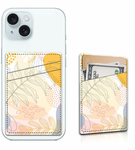 AOPEFNX Card Holder Phone Case Leather Wallet Dual Pocket Abstract Leaf