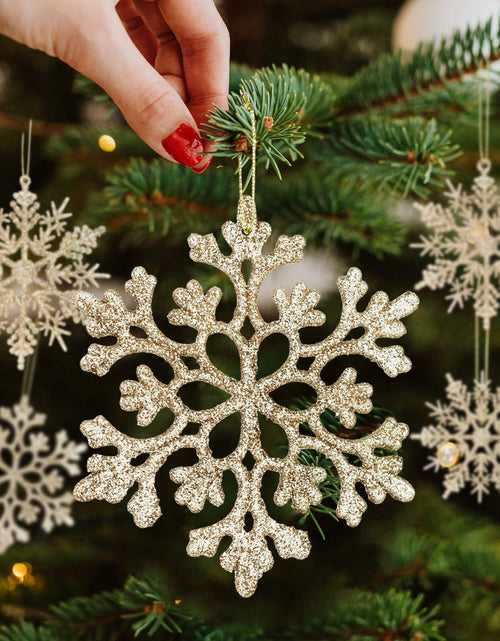 Load image into Gallery viewer, [Like New] Langley Christmas Snowflake Ornaments Set 36pcs Rose Gold 4 Sizes Glitter

