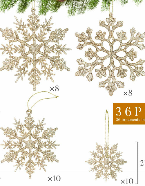 Load image into Gallery viewer, [Like New] Langley Christmas Snowflake Ornaments Set 36pcs Rose Gold 4 Sizes Glitter
