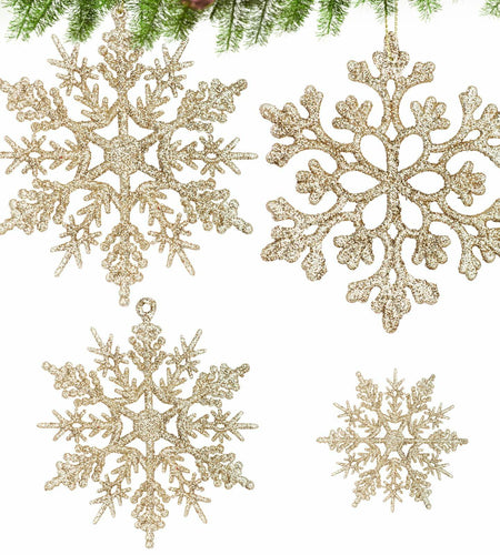 [Like New] Langley 36pcs Rose Gold Glitter Snowflake Ornaments for Christmas Tree