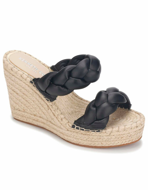 Load image into Gallery viewer, Kenneth Cole New York Olivia Braid Wedge Sandal Black Size 6
