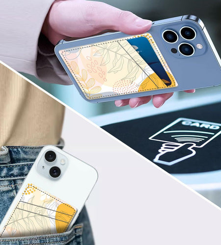 AOPEFNX Card Holder Phone Case Leather Wallet Dual Pocket Abstract Leaf