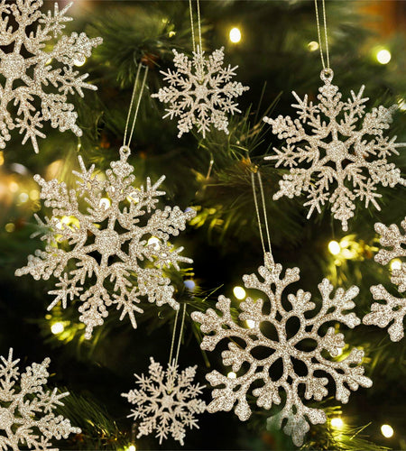 [Like New] Langley 36pcs Rose Gold Glitter Snowflake Ornaments for Christmas Tree