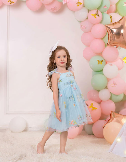 Load image into Gallery viewer, Floral Embroidered Tutu Dress Toddler Girls Bowknot Sleeveless Blue Size 2-3T
