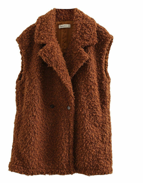 Load image into Gallery viewer, Amazhiyu Womens Faux Fur Waistcoat Vest with Pockets Sleeveless Brown Size XL
