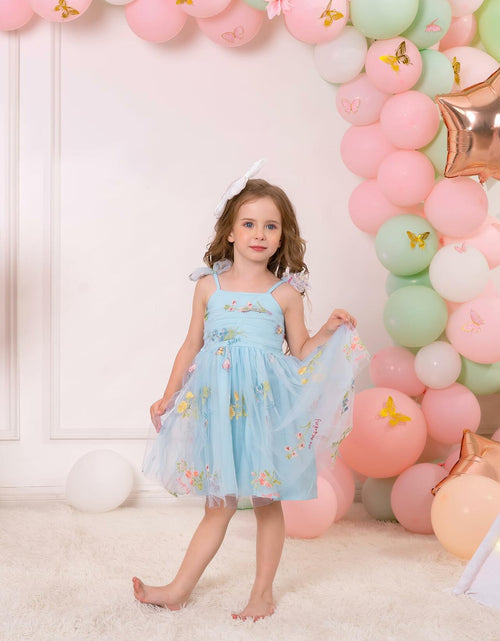 Load image into Gallery viewer, Floral Embroidered Tutu Dress Toddler Girls Bowknot Sleeveless Blue Size 2-3T
