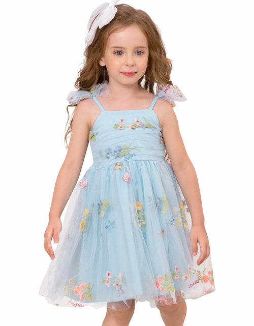 Load image into Gallery viewer, Floral Embroidered Tutu Dress Toddler Girls Bowknot Sleeveless Blue Size 2-3T
