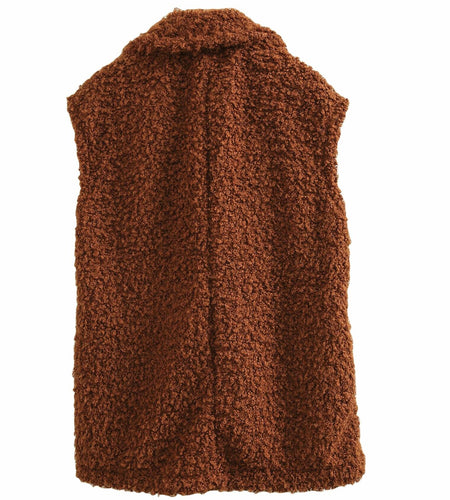Amazhiyu Womens Faux Fur Waistcoat Vest with Pockets Sleeveless Brown Size XL