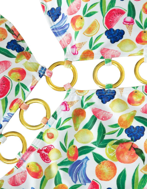 Load image into Gallery viewer, Fruit Print Ring Linked One Piece Swimsuit Cut Out Monokini Multicolor Size S
