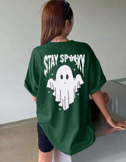 Load image into Gallery viewer, Halloween Oversize T-Shirt Women Spooky Graphic Ghost Tee Green Size XL
