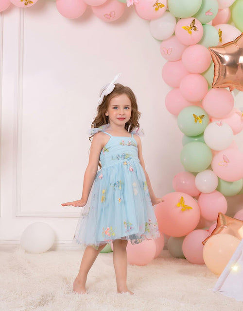 Load image into Gallery viewer, Floral Embroidered Tutu Dress Toddler Girls Bowknot Sleeveless Blue Size 2-3T
