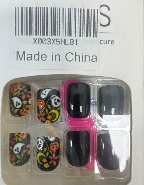 Load image into Gallery viewer, 24 Pcs Black Short Square Press On Nails Skull Flower Halloween Full Cover
