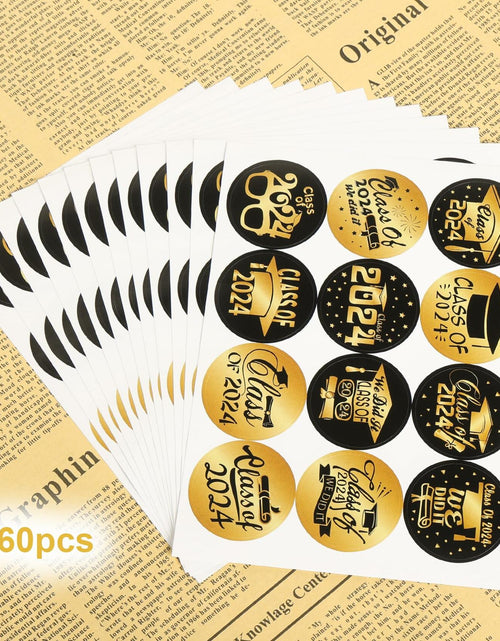 Load image into Gallery viewer, Tongcloud Graduation Stickers 360pcs Black Gold 3.8cm Round Labels Class 2024
