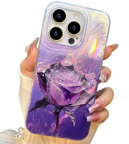 iPhone 16 Pro Case Purple Roses Slim Soft TPU Shockproof Floral Cover