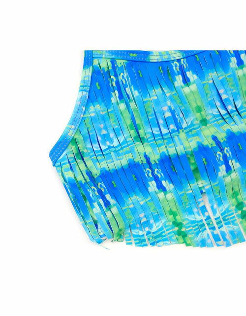 Load image into Gallery viewer, SHEKINI Girls Tie Side Sports Tassel Bikini Set Printed Blue Green Size 10 Years
