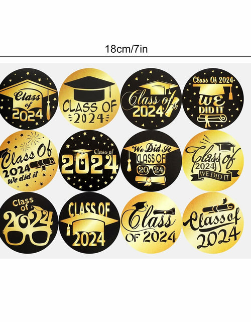 Load image into Gallery viewer, Tongcloud Graduation Stickers 360pcs Black Gold 3.8cm Round Labels Class 2024
