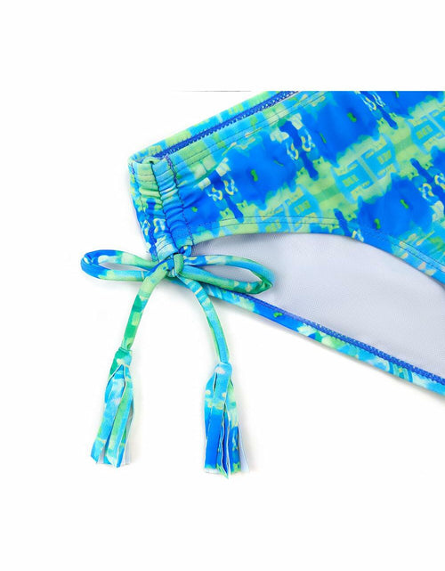 Load image into Gallery viewer, SHEKINI Girls Tie Side Sports Tassel Bikini Set Printed Blue Green Size 10 Years
