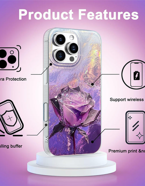 Load image into Gallery viewer, iPhone 16 Pro Case Purple Roses Slim Soft TPU Shockproof Floral Cover
