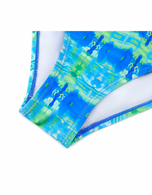 Load image into Gallery viewer, SHEKINI Girls Tie Side Sports Tassel Bikini Set Printed Blue Green Size 10 Years
