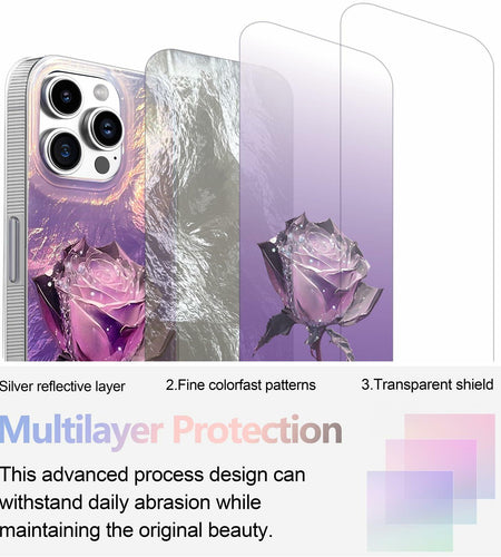 iPhone 16 Pro Case Purple Roses Slim Soft TPU Shockproof Floral Cover