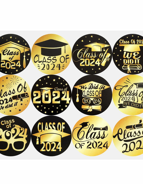 Load image into Gallery viewer, Tongcloud Graduation Stickers 360pcs Black Gold 3.8cm Round Labels Class 2024
