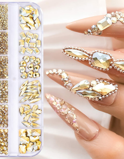 Load image into Gallery viewer, Champagne Gold Nail Art Rhinestones 1130Pcs Flat Bottom 12 Grids DIY Craft
