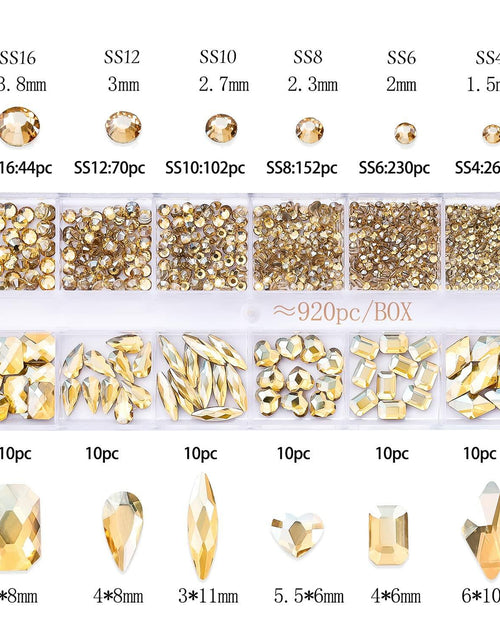 Load image into Gallery viewer, Champagne Gold Nail Art Rhinestones 1130Pcs Flat Bottom 12 Grids DIY Craft
