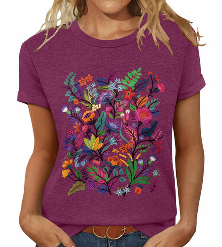 Inber Women's Boho Wildflowers Graphic Crewneck T-Shirt Size L