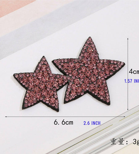 Minason Crystal Star Rhinestone Sew-On Patches Pink 2Pcs Bling DIY Craft