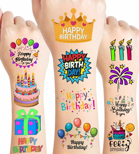 Happy Birthday Temporary Tattoos Colorful Birthday Theme 4 Sheets Party Decor