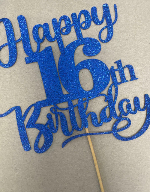 Load image into Gallery viewer, Sleyberoy Happy 16th Birthday Cake Topper Glitter Deep Blue 1 PCS
