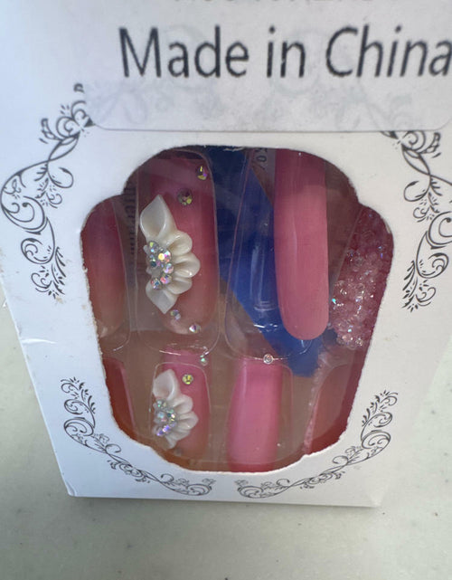 Load image into Gallery viewer, RTKHFZE French Tip Pink Long Square Press On Nails 24pcs Flower Rhinestones

