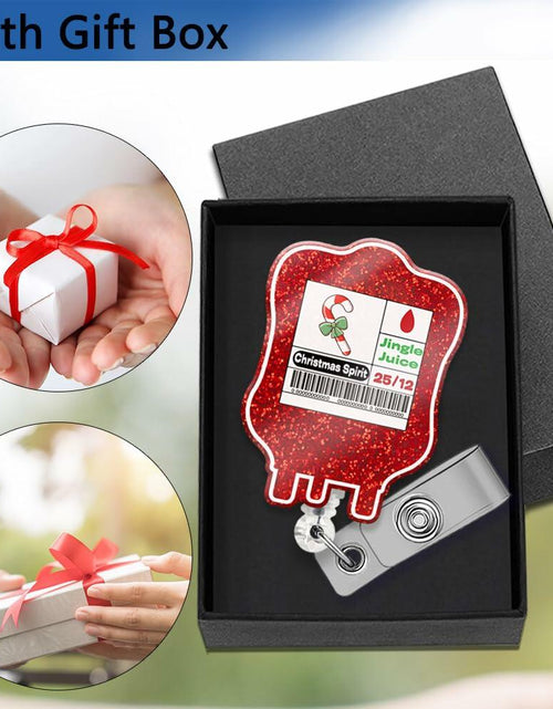 Load image into Gallery viewer, XQLZY Jingle Juice Red Retractable Badge Reel with Shark Clip Glitter
