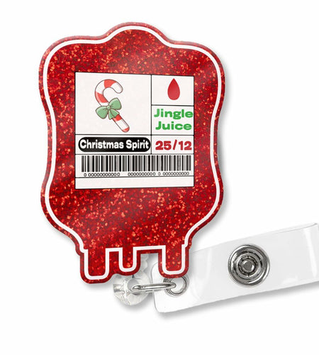 XQLZY Jingle Juice Red Retractable Badge Reel with Shark Clip Glitter