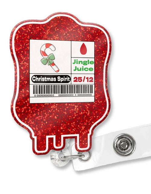 Load image into Gallery viewer, XQLZY Jingle Juice Red Retractable Badge Reel with Shark Clip Glitter

