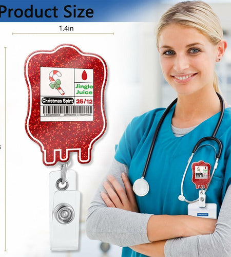 XQLZY Jingle Juice Red Retractable Badge Reel with Shark Clip Glitter