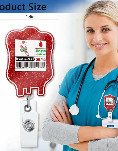 Load image into Gallery viewer, XQLZY Jingle Juice Red Retractable Badge Reel with Shark Clip Glitter
