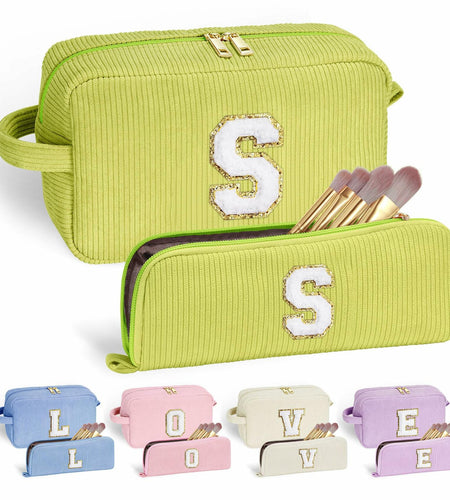 YOOLIFE Personalized Makeup Bag Monogram Cosmetic Bag Green Letter M