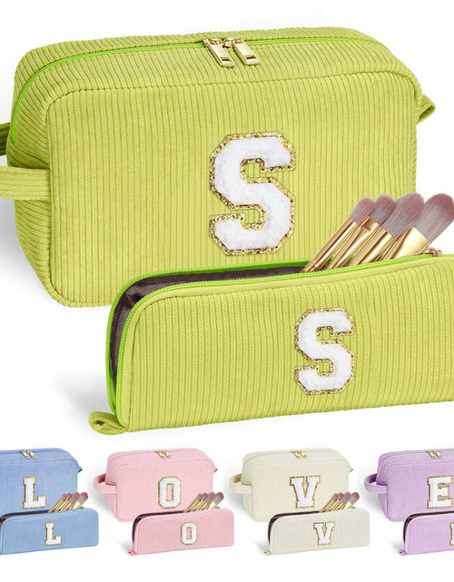 Load image into Gallery viewer, YOOLIFE Personalized Makeup Bag Monogram Cosmetic Bag Green Letter M
