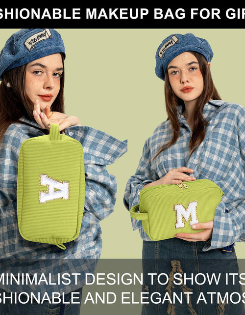 Load image into Gallery viewer, YOOLIFE Personalized Makeup Bag Monogram Cosmetic Bag Green Letter M
