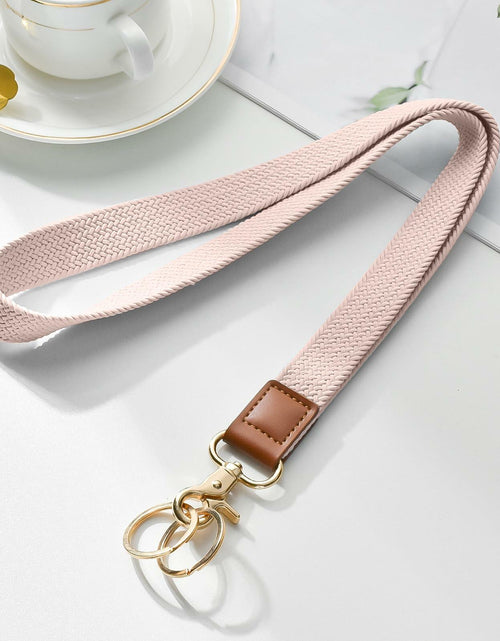 Load image into Gallery viewer, Knagsfa Stretchy Braided Lanyard w/ Dual Keyrings for ID Badge Keys Pink

